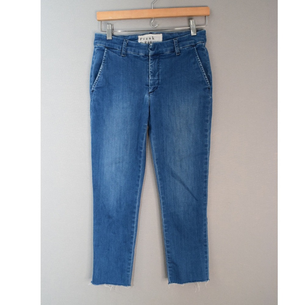 Frank & Eileen Wicklow Chino Size 2 Blue Italian Denim Raw Hem Womens Pants